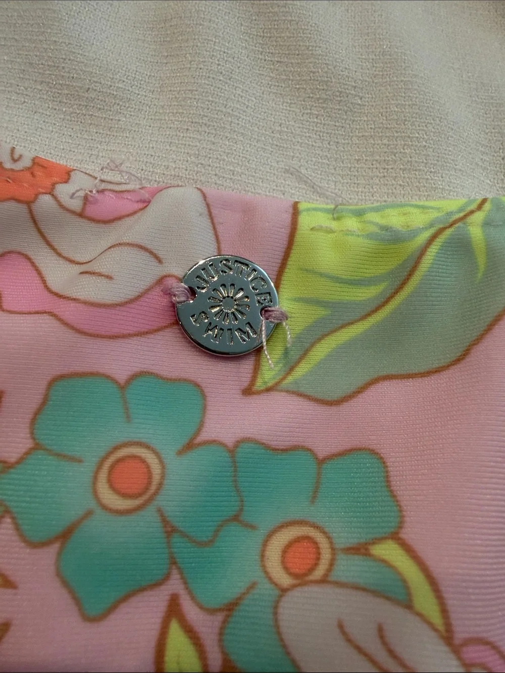 Justice Pink Floral One-Piece Swimsuit with Yellow Flowers